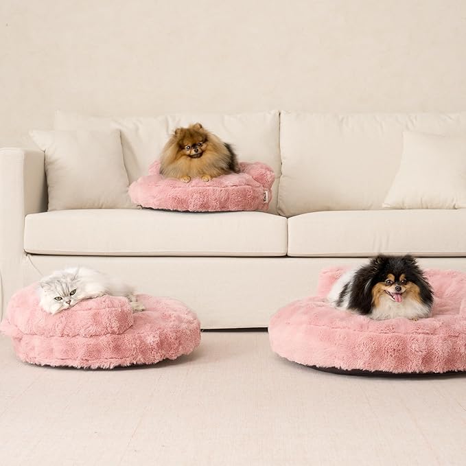 EHEYCIGA Extra Small Dog Bed and Cat Couch for Puppy and Kitten - Fluffy Faux Rabbit Fur Pet Sofa with Washable Removable Cover, Waterproof and Non-Slip, 20 Inch Pink