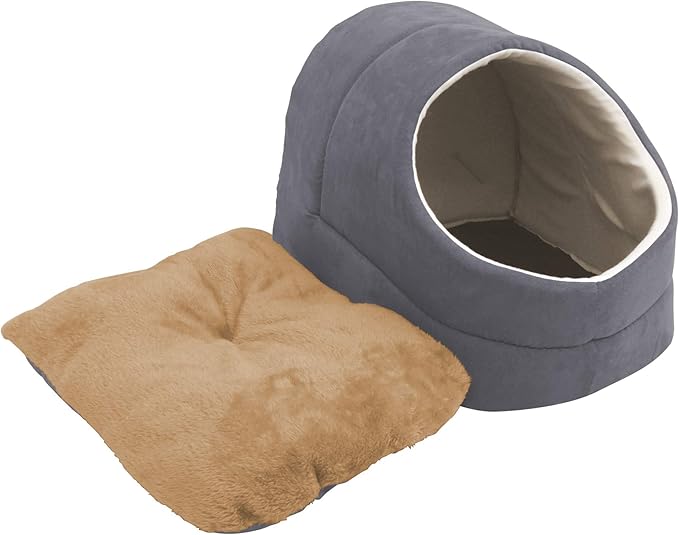 4 in 1 Self Warming Burrow Cat Bed, Pet Hideway Sleeping Cuddle Cave (Grey-2)