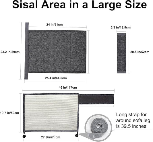Upgraded Cat Scratch Furniture Couch Protector with 27.6’‘L*19.6’‘W Natural Sisal for Protecting Large Area Couch Sofa Chair(Dark Grey/Right Handed)