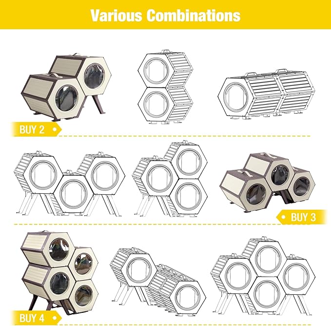 Heated Cat House for Outdoor Winter,Combined Cat Condo with Adjustable Temperature and Time， Insulated Outdoor or Indoor Cat Shelter for Feral with Escape Door (White and Brown, 5 Sets)