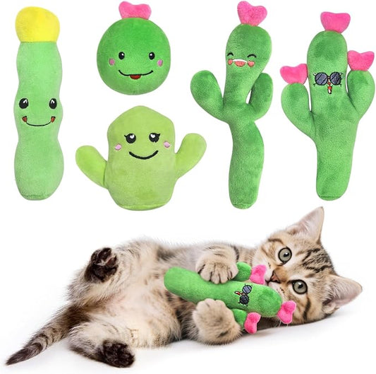 5 Pack Catnip Toys Cactus Crinkly Sound Interactive Chew Kitten Cat Toys for Indoor Cats, Exercise Cat nip Toy to Stimulate Play & Reduce Boredom