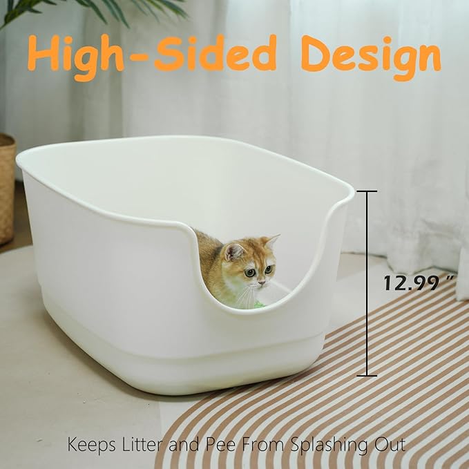 SpaceTime Extra Large Litter Box with High Sides,24.2" Lx16.3 Wx12.9 H XL Multi Cat Litter Pan for Kitty,Cat Boxes for Indoor Cats,Jumbo Litter Boxes for Big Cats,Anti-Splashing,Easy to Clean (White)