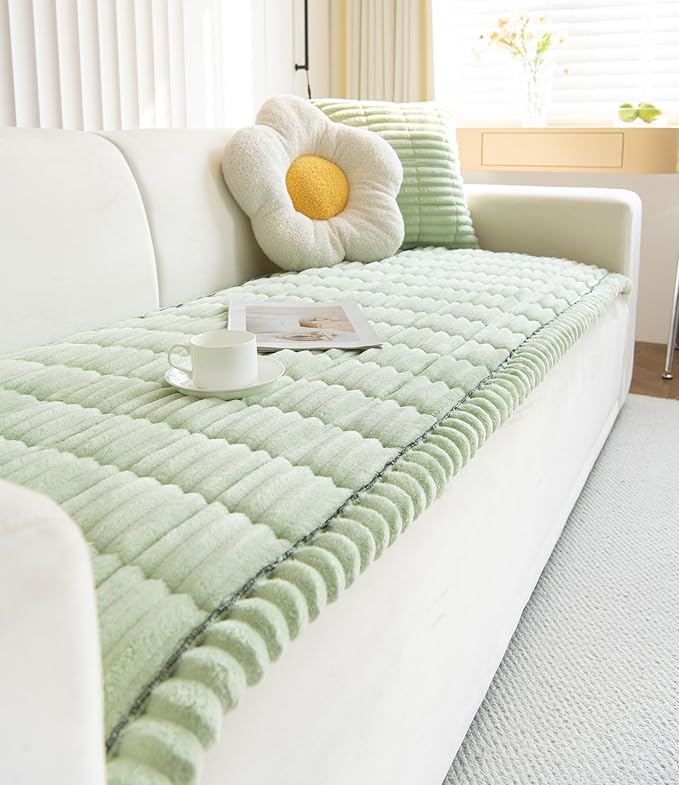 Faux Fur Plush Dog Couch Cover 3D Stripe Fuzzy Sofa Cover Non-Slip Fluffy Dog Bed Cover Pet Blanket Sofa Couch Furniture Protector for Puppy Large Dog Cat (Green,24"x24")