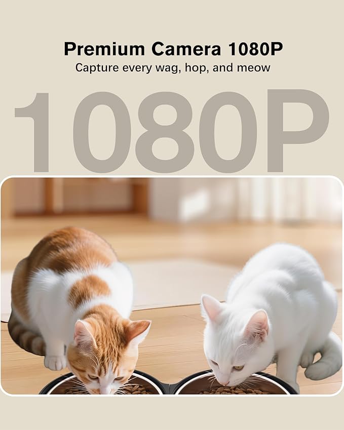 Automatic Cat Feeder, Camera Auto 2 Cats Dispenser 5L Microchip WiFi 2.4G&5G Timed Dual Pet Smart APP Dry Food Self Feeding Container Station(Black, 2 Bowls)