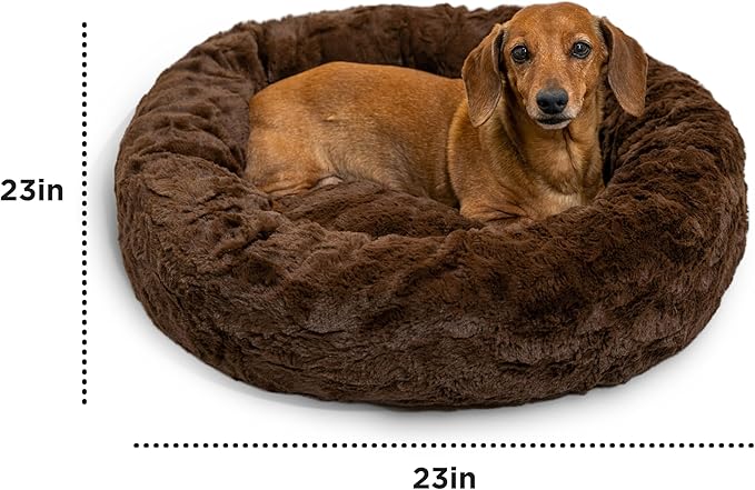 Best Friends by Sheri Original Calming Donut Dog and Cat Bed, Lux Faux Fur, Dark Brown, (23in x 23in) - Anxiety Relief for Pets Up to 25 lbs
