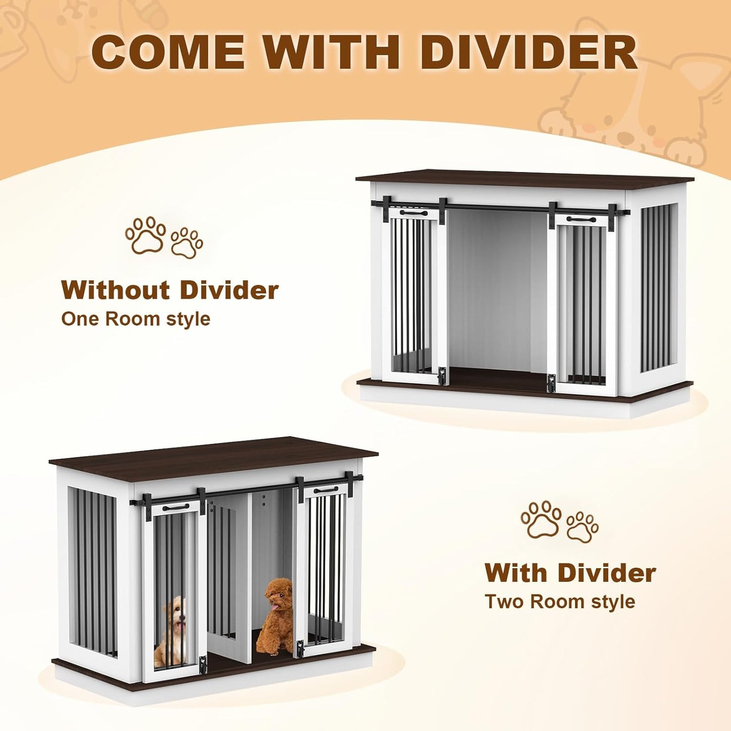RQZ Double Dog Crate Furniture for 2 Dogs Heavy Duty Wood Dog Cage Table with 2 Sliding Doors and Removable Divider Dog Kennel Indoor for Medium Large Dogs (47" L x 24" W x 35" H)
