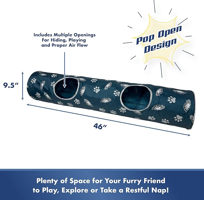 NFL Philadelphia Eagles Cat Tunnel Tube Toy with Plush Football Catnip and Feathers Collapsible Tunnel for Cats to Play, Peek and Hide, Sporty & Fun Cat Tunnel Toy with Team Logo All-Over Design!