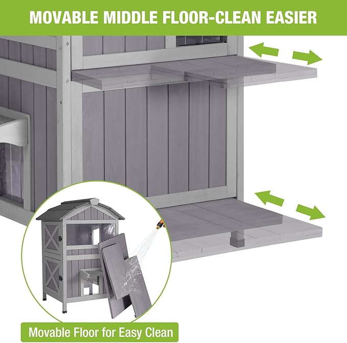 Gutinneen Outdoor Cat House for Winter Feral Kitty Shelter with Escape Door,2 Stroy