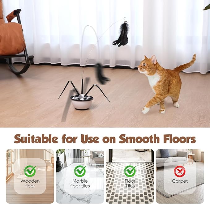 Cat Toys for Indoor Cats - Automatic Cat Dancer & Interactive Cat Toy Kit with Feather, Butterfly, Ribbon & Catnip Wand - Enrichment USB Rechargeable (Black)