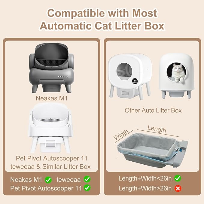 30 Count Cat Litter Replaced Waste Bags Liners for Neakas M1, PetPivot Autoscooper 11 and Similar Open-Top Self-Cleaning Cat Litter Box, Disposable Pet Wast Bags with Drawstring Heavy Duty Leak-proof