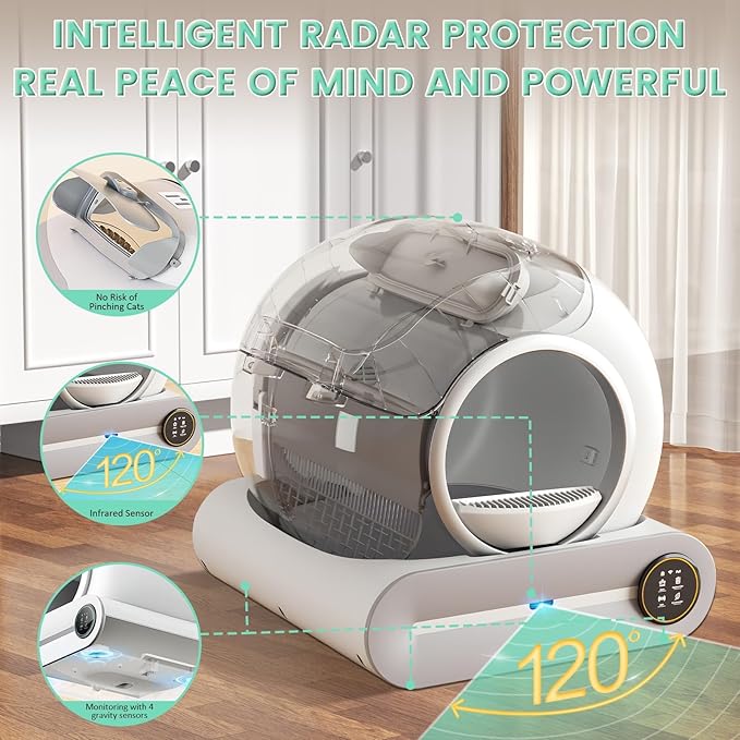 Self Cleaning Litter Box, Automatic Cat Robot for Multiple Cats, Large Litter Box with 3 Rolls Waste Bags Liners, App Control, Negative ion Deodorization
