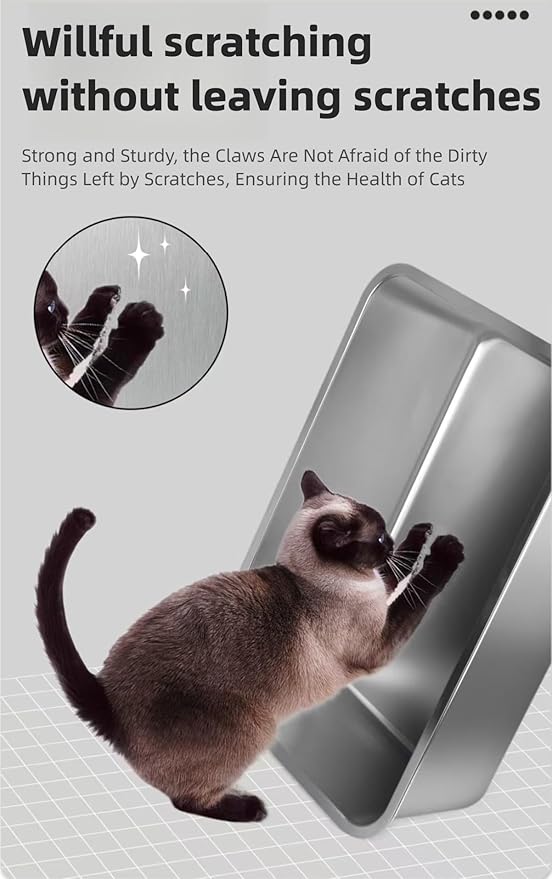 Stainless Steel Cat Litter Box，Metal Kitty Litter Box with High Wall Sides Enclosure for Big and Small Cats, Odor Control, Easy Clean,Non-Sticky, Anti-Leakage