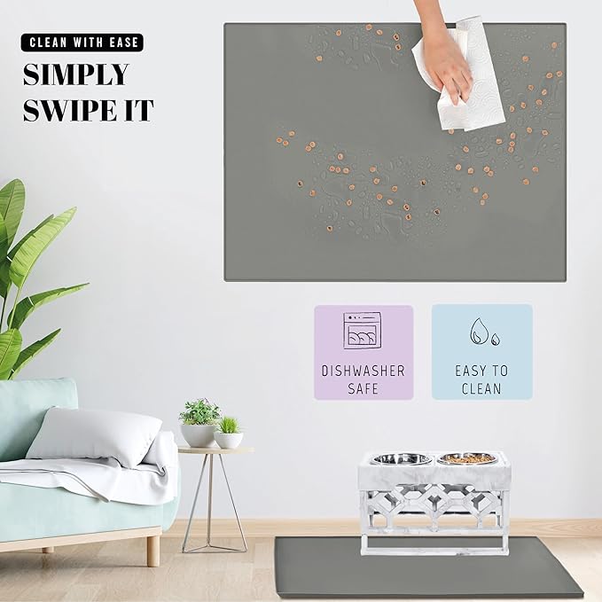 AVERYDAY 32x24'' Silicone Dog Mat for Food and Water, 0.63'' Edge Dog Food Bowl Mats for Floor Waterproof, Dogs Water Mat for Sloppy Drinker, Non Slip Rubber Pet Feeding Mats for Indoor Dogs and Cats