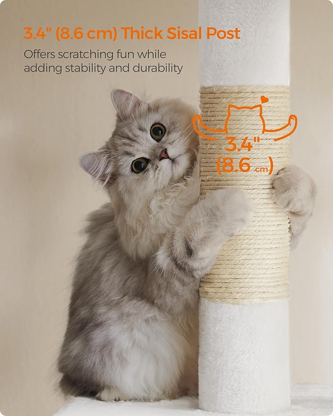 Feandrea Cat Tree, 33.1-Inch Cat Tower, L, Cat Condo for Large Cats up to 16 lb, Large Cat Perch, 2 Cat Caves, Scratching Post, Cream White UPCT061T01