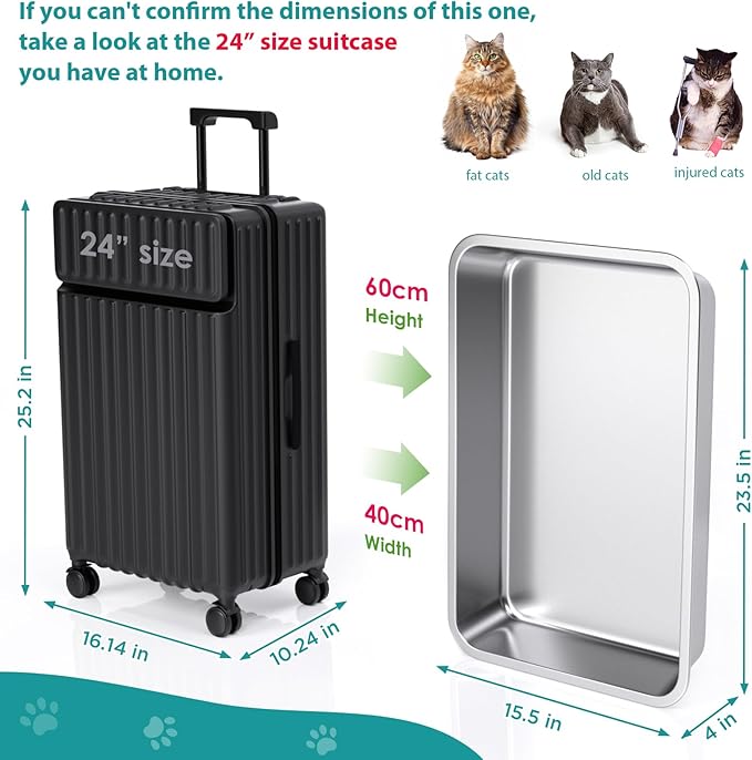 IKITCHEN Stainless Steel Cat Litter Box, Large Metal Litter Box for Cats, Never Absorbs Odors,Stain Free, Rustproof, Non Stick Smooth Surface, Anti-Slip Rubber Bottom, 23.5" L x 15.5" W x 4" H