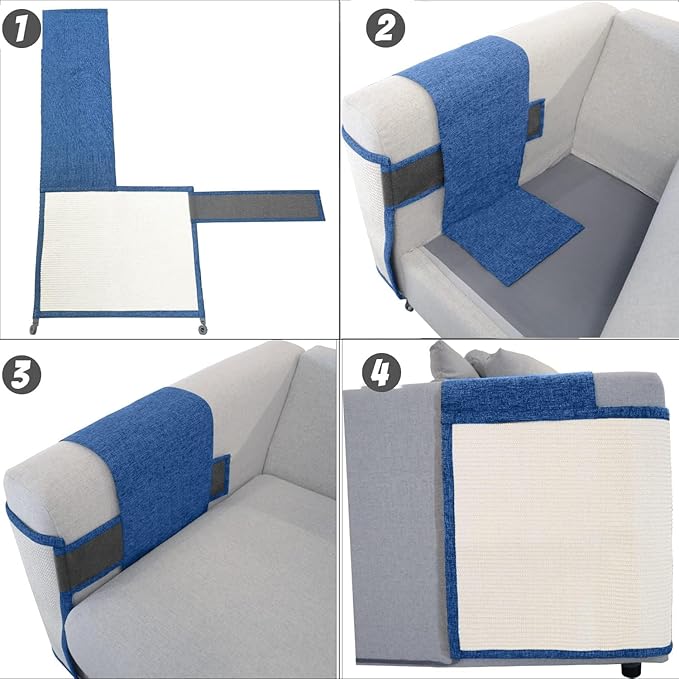 Cat Scratch Furniture Protector with Natural Sisal for Protecting Couch Sofa Chair Furniture 19.7’’H*23.6’’W (Dark Blue, Right Hand)