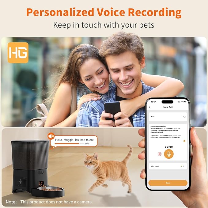 HoneyGuaridan Automatic Cat Feeder, 5G WiFi Cat Food Dispenser with App Control, Timed Feeder with Stainless Steel Bowl and Slow Bowl, Desiccant Bag