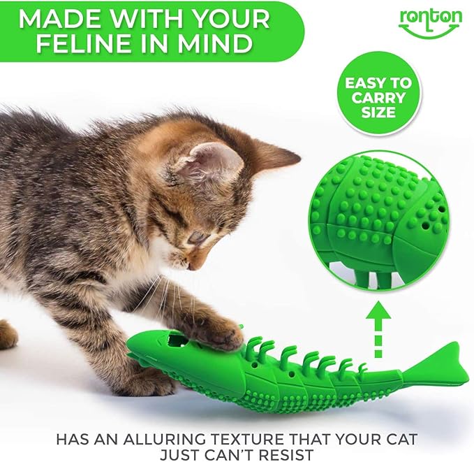 Ronton Cat Toothbrush - Durable Hard Rubber Cat Dental Care, Interactive Toothbrush Chew Toy (1 Pack Green (Shrimp))