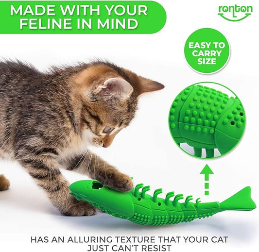 Ronton Cat Toothbrush - Durable Hard Rubber Cat Dental Care, Interactive Toothbrush Chew Toy (1 Pack Green (Shrimp))