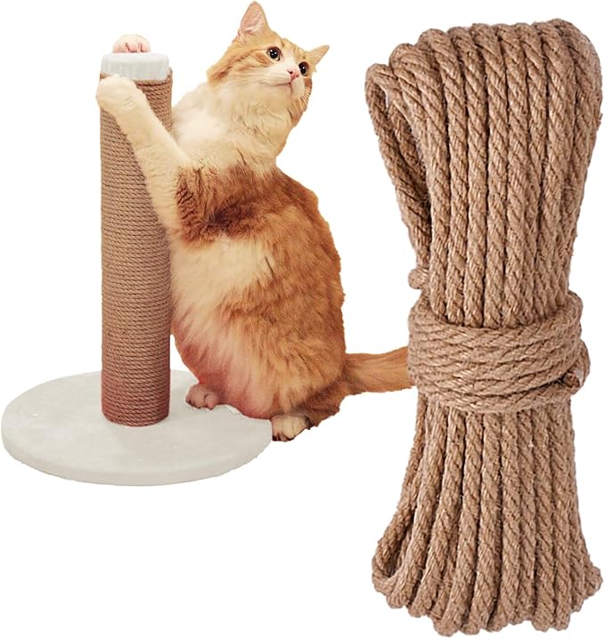 Nature Hemp Rope,sisal Rope for cat Scratcher,Rope for cat Scratch Post，cat Scratching Post Replacement,Cat Scratcher Replacement Rope Heavy Duty Jute Twine for Cat Tree and Tower, DIY (1/4inch,50FT)