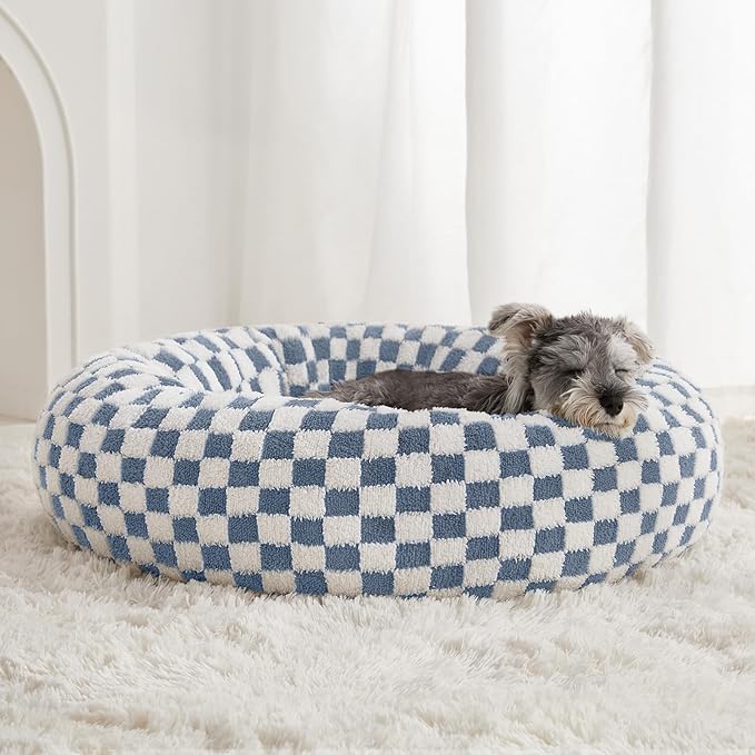 BFPETHOME Donut Dog Beds for Small Dogs, Cute Small Dog Bed for Puppy and Kitten, Round Calming Pet Bed with Non-Slip Bottom, Machine Washable,20inch, Blue