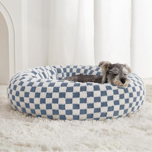 BFPETHOME Donut Dog Beds for Small Dogs, Cute Small Dog Bed for Puppy and Kitten, Round Calming Pet Bed with Non-Slip Bottom, Machine Washable,20inch, Blue