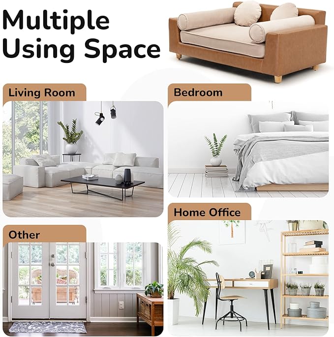 dCee Luxury Large Dog Sofa, Cat Sofas, Holds 160 Lbs, 42 in. Premium Leather Dog Bed Couch with Removable Washable Velvet Cushion for Comfort Sleep, Suitable for Different Pet Sizes