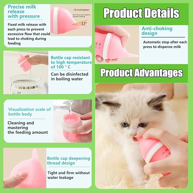 Kitten Bottles for Nursing,Puppy Bottles for Nursing Puppy Milk, Anti-Choking Puppy Feeder Design, with 2 Extra Replaceable Silicone Nipples for Convenient Replacement(Yellow)
