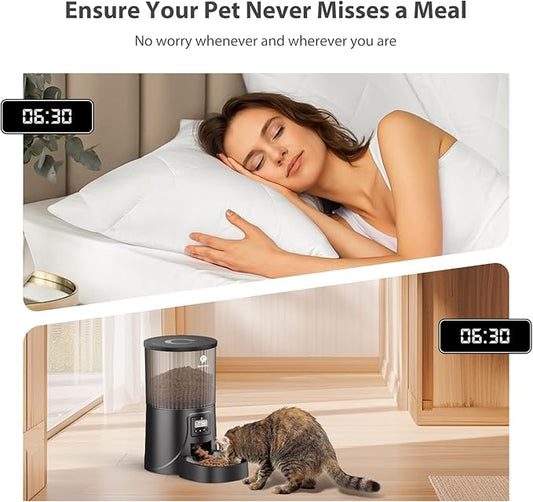 Automatic Cat Feeder: 4L Timed Cats Food Dispenser Programmable 1-6 Meal for Cat and Small Medium Dog- Auto Pet Feeder Easy to Set Up Dual Power Supply with Desiccant Bag| Detachable Washable