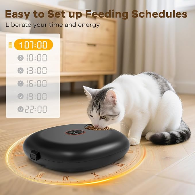 Automatic Cat Feeder Wireless, Sharper Image Auto Cat Food Dispenser for Wet Food with 2 Ice Packs, Rechargeable Auto Feeder for Cats with Programmable Timer Low Battery Indicator, Black