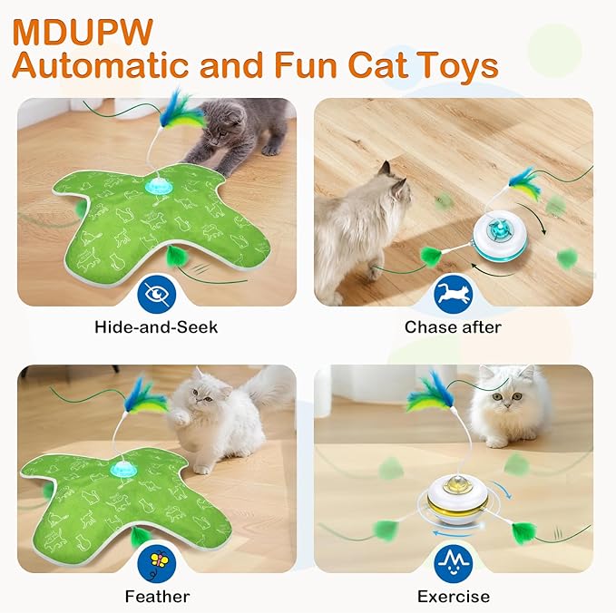 Interactive cat Toys, Indoor cat Hide-and-Seek Toys, Hidden Feather Non-Flipping Doll Cover Design, Cat Toys for Bored Indoor Adult Cats