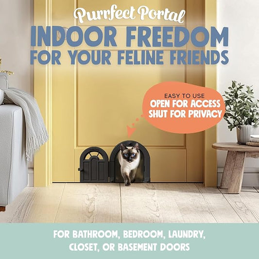 Meow Manor® Cat Door Interior Door - No-Flap, Interior Cat Door for Cats Up to 20 lbs, Easy DIY Setup, Secured Installation in Minutes, No Training Needed…