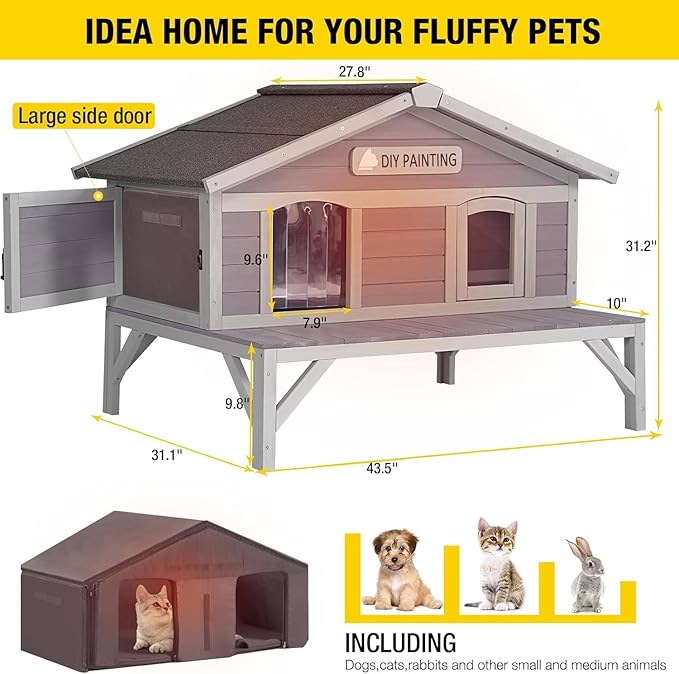 Aivituvin Outdoor Cat House 100% Insulated Feral Kitty Shelter with Liner Weatherproof for Winter,Extra Large Room
