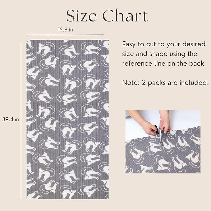 Set of Two 39.4’'x15.8’’ Trimmable DIY Upholstery Cat Anti-Scratch Mat - Asisumption Self-Adhesive Pads for Carpet, Cat Tree Shelves Replacement, Cat Climbing Walls and Couch Protector (Grey Cats)