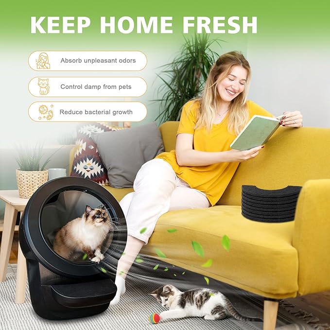 8 Pack Thickened Carbon Filters Compatible with Litter Robot 4, Cat Litter Box Filters Replacement to Control Damp from Pets and Absorb Odors for a Fresh Home Life