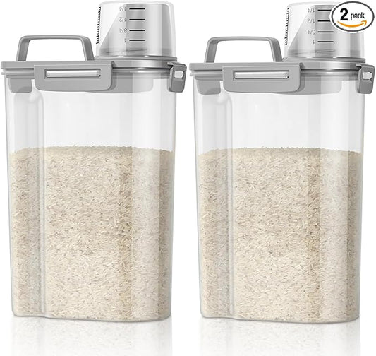 TBMax Rice Container 2 Pack 5 Lbs, Small Pet Dog Cat Food Container Dispenser, Kitchen Cereal Storage Container with Cup, Perfect for Daily Use, Travel, and Portion Control
