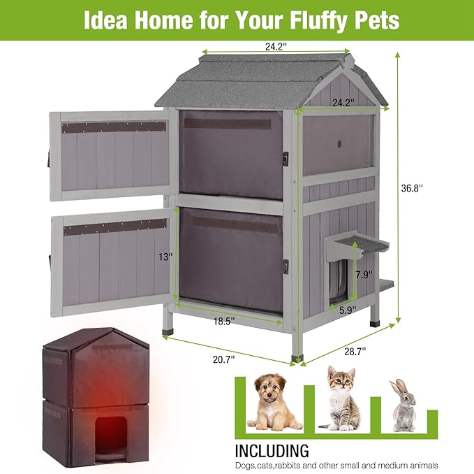 Cat House for Outdoor Cats with Insulated Liner for Winter Waterproof Feral Kitty Shelter,2 Layer