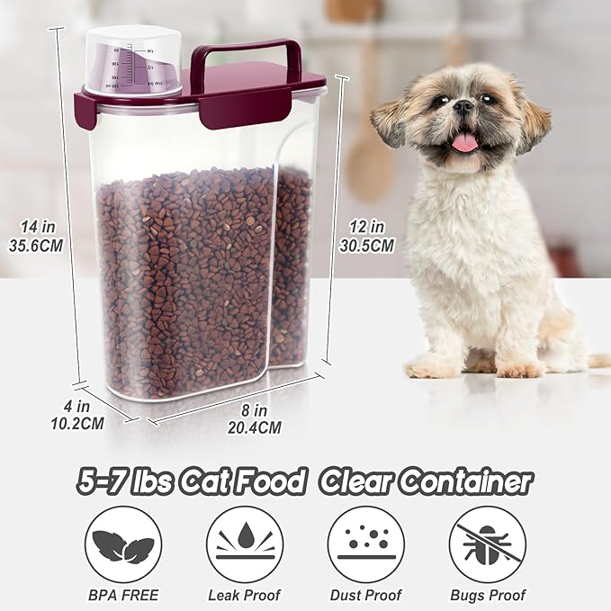 5Lbs/6Qt Airtight Pet Storage Container Translucent Body, Upgraded Large Nozzle With Handle Design For Cat Dog Bird Food and for Small Animal Kibble, Oatmeal, Rice, Flour, Brown Sugart-Purple