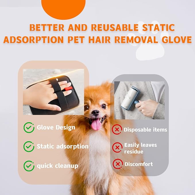 2PCS Electrostatic Pet Hair Removal Gloves,Pet Hair Removal Tool,Reusable Cat & Dog Hair Remover for Carpet,Couch,Furniture,Car Seat,Cat Grooming Gloves