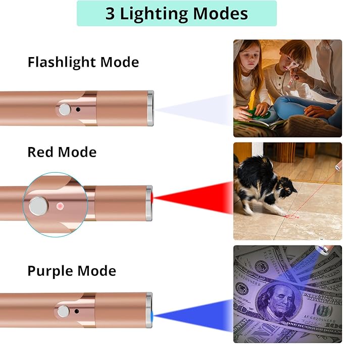 TBTeek Cat Toys for Indoor Cats, 2 Pieces, Rechargeable, 7 Adjustable Patterns, Interactive Kitten Pet Dog Red Dot Chase Light Toy for Cats Fun Playing Exercise(Rose Gold)