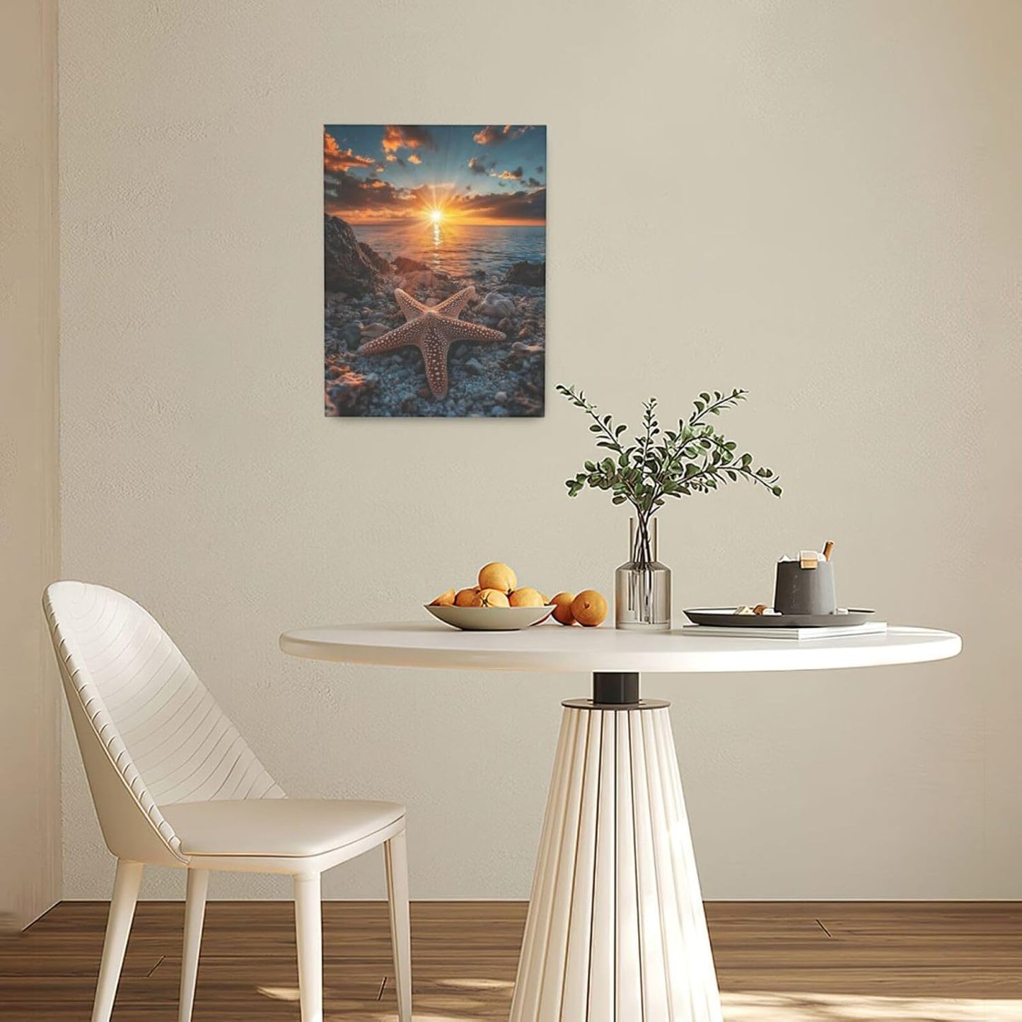 Beach Starfish Wall Decor Ocean Starfish Wall Art Sunset Scenery Coastal Theme Pictures Canvas Nature Seascape Painting Print Framed Artwork Decorations for Home Bathroom Living Room Bedroom Office 12"x16"