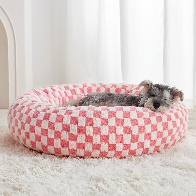 BFPETHOME Donut Dog Bed Medium Size Dogs, Cute Medium Dog Bed for Puppy and Kitten, Round Calming Pet Beds with Non-Slip Bottom, Machine Washable,30inch, Pink
