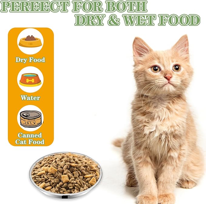 3Packs Cat-Bowls Cat Food Bowl - 6.2 Inch 304 Stainless Steel Cats Feed Bowl for Indoor Cats Shallow and Wide Wet Food Plate Pet Feeding Whisker Fatigue Relief Pet Plate for Kitten Puppy Small Dog
