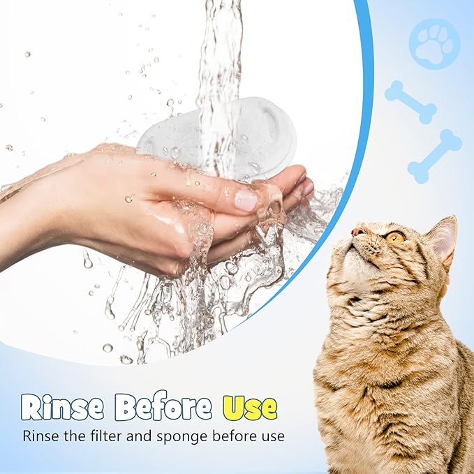 Cat Water Fountain Filter for 67oz/2L & 108oz/3.2L Stainless Steel Pet Fountain, 12 Pack Filter Replacement & 12 Sponges Foam for Automatic Dog Water Fountains Dispenser PLWF003