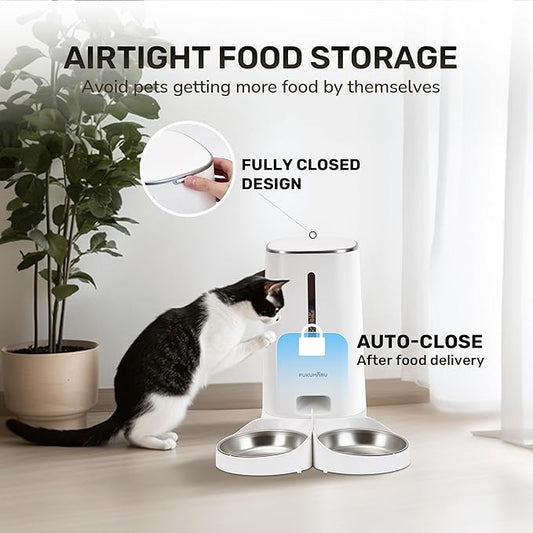 FUKUMARU Automatic Cat Feeder, 4L Dog Feeders with Double Bowls, Support DIY Meals and Timed Control WiFi Cat sFood Dispenser, Suit for Most Pet Food