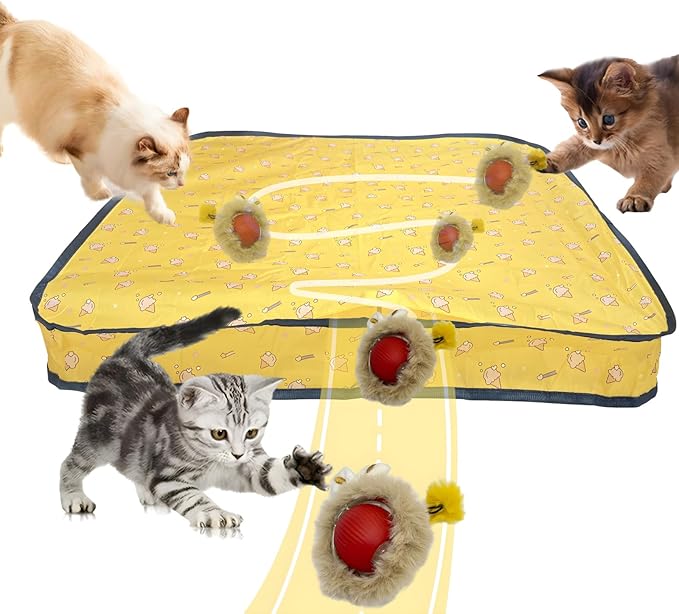 Interactive Cat Toys for Indoor Cats, Fast Rolling Ball in Play Mat, Automatic Moving Cat Ball in Pouch, Stimulate Your Cat's Nature, 28 Inch cat Toys (Round [with Steel Ring])