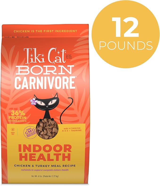 Tiki Cat Born Carnivore Indoor Health Dry Cat Food, Chicken & Turkey Meal, 6 lbs. Bag
