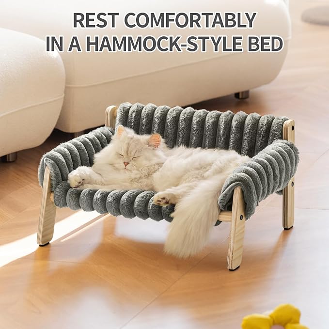 MEWOOFUN Cat Couch Bed, Pet Sofa for Indoor Cats Wooden Indoor Elevated Cat Beds with Removable Mattress Cover Suitable for Kitty, Puppy or Small Animal (Dark Grey, Medium)