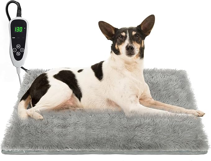 Pet Heating Pad, 28×18 in Dog Heating Pad, Heated Dog Bed with Smart Thermostat Electric Steel Rope, Suitable for Puppy Whelping Supplies, Detachable and Washable Plush Mask - Gray