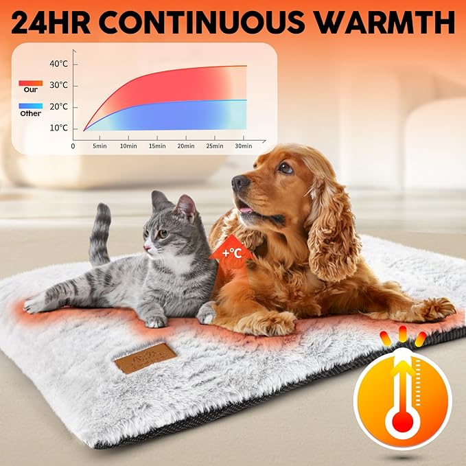 Self Heating Cat Bed, 29" x 20" Ultra Soft Self Warming Cat Heated Pet Pad with Removable Washable Cover, Non-Slip Extra Warm Heating Mat Thermal Beds for Outdoor Indoor Cats